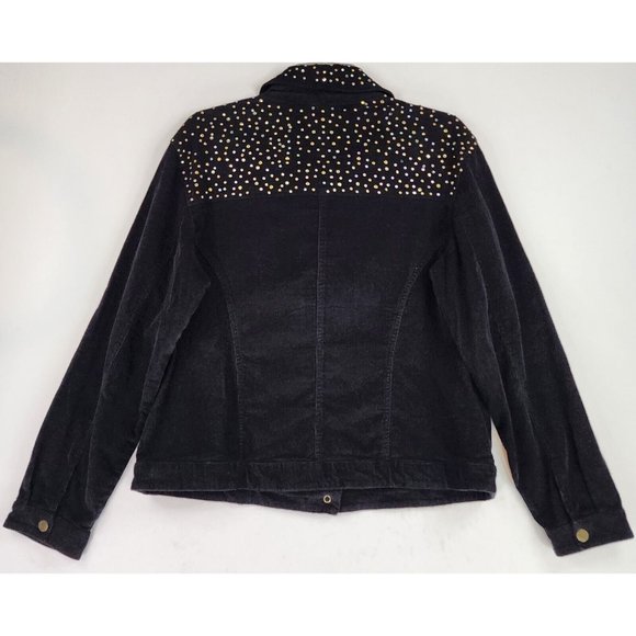 Cathy Daniels Jacket Womens Large Black Corduroy Rhinestone Western Snap On - Picture 2 of 11